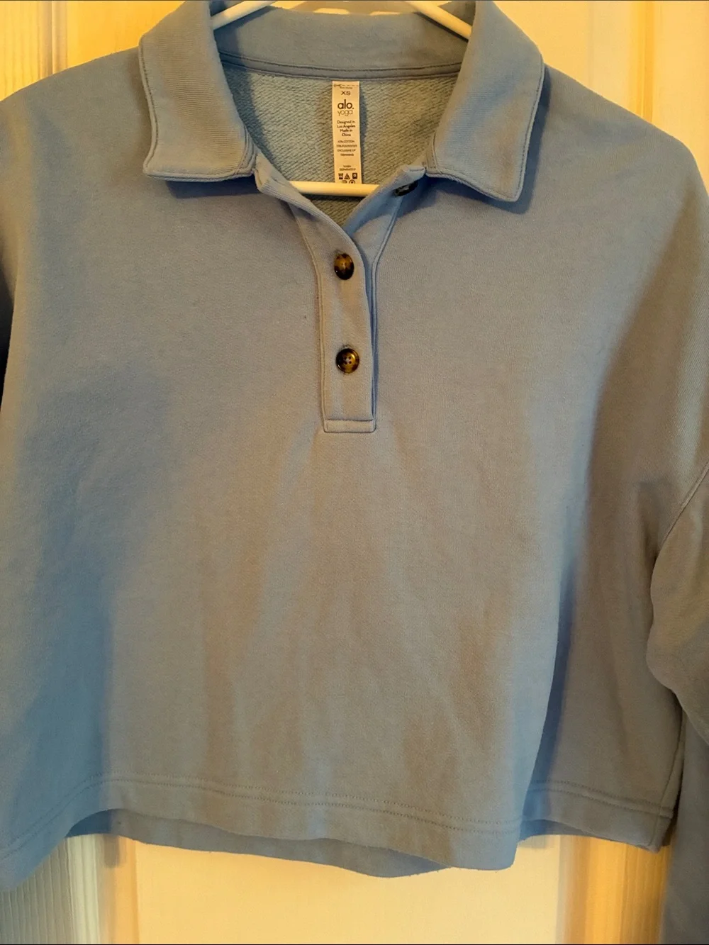 ALO Yoga Polo Henley Oversized Blue Cropped Pullover Sweatshirt XS